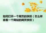 如何打开一个网页的快照（怎么样查看一个网站的网页快照）
