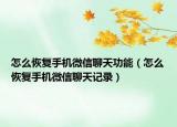 怎么恢复手机微信聊天功能（怎么恢复手机微信聊天记录）
