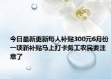 今日最新更新每人补贴300元6月份一项新补贴马上打卡务工农民要注意了