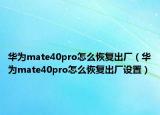 华为mate40pro怎么恢复出厂（华为mate40pro怎么恢复出厂设置）