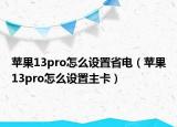 苹果13pro怎么设置省电（苹果13pro怎么设置主卡）