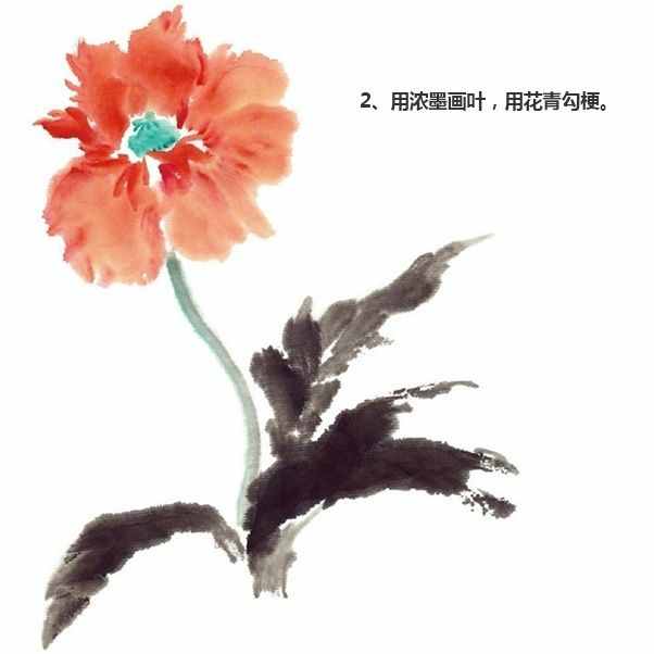 简单三步，教你画水墨画-水墨菊花、桂花、虞美人的绘画步骤