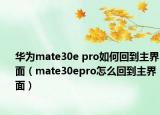 华为mate30e pro如何回到主界面（mate30epro怎么回到主界面）