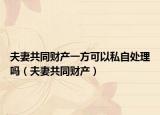 夫妻共同财产一方可以私自处理吗（夫妻共同财产）