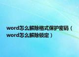 word怎么解除格式保护密码（word怎么解除锁定）