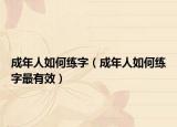 成年人如何练字（成年人如何练字最有效）