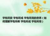 学有所获 学有所成 学有所用的意思（如何理解学有所教 学有所成 学有所用）