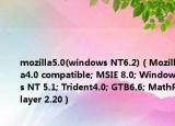 mozilla5.0(windows NT6.2)（Mozilla4.0 compatible; MSIE 8.0; Windows NT 5.1; Trident4.0; GTB6.6; MathPlayer 2.20）