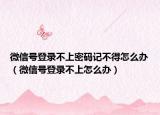 微信号登录不上密码记不得怎么办（微信号登录不上怎么办）