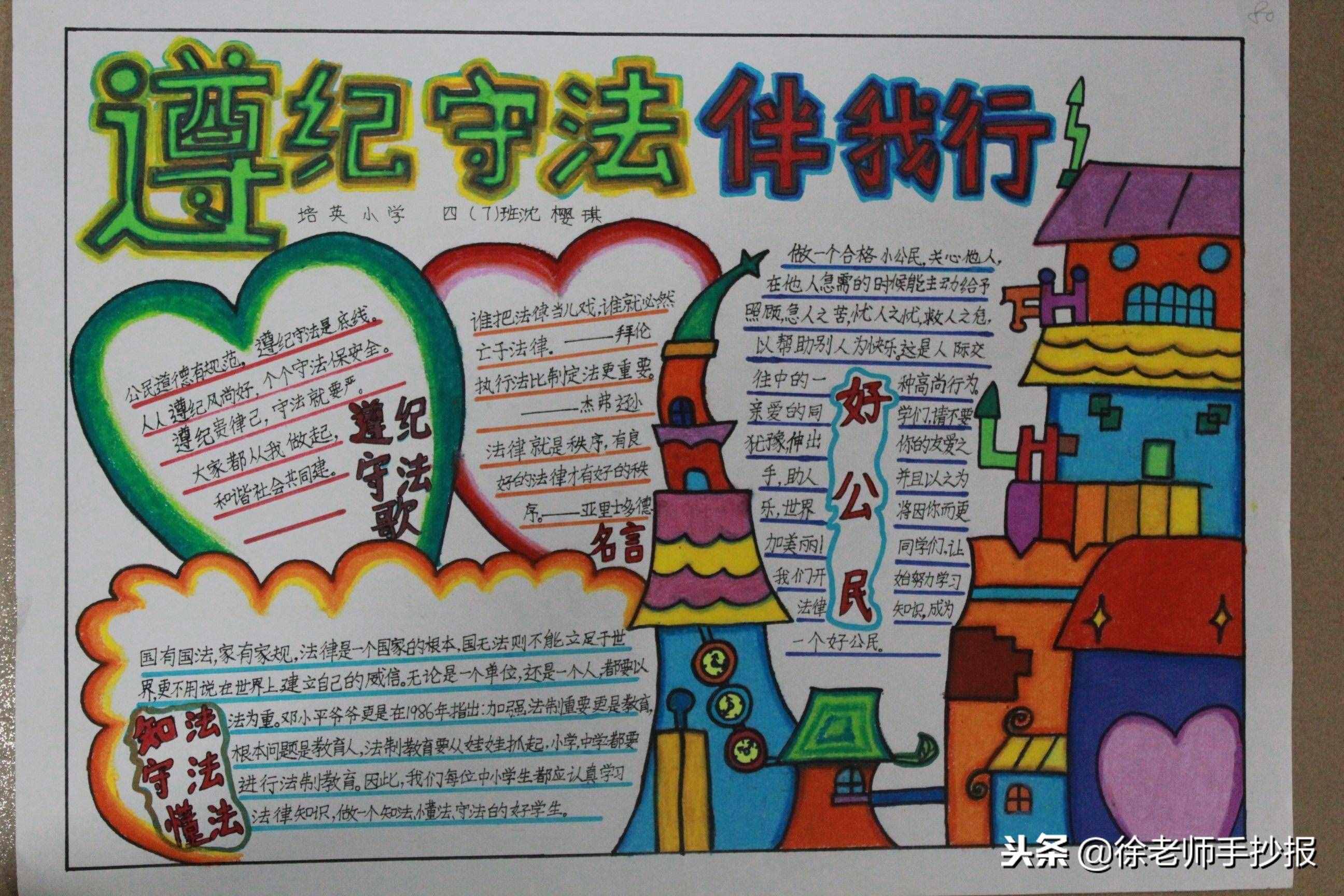 获一等奖的小学生法制手抄报，设计的真是漂亮