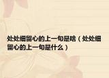 处处细留心的上一句是啥（处处细留心的上一句是什么）