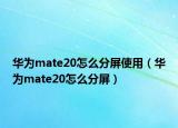 华为mate20怎么分屏使用（华为mate20怎么分屏）