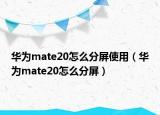 华为mate20怎么分屏使用（华为mate20怎么分屏）