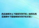 西瓜视频怎么下载保存到手机（如何在西瓜视频中下载视频保存到手机本地）
