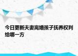 今日更新夫妻离婚孩子抚养权判给哪一方