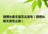 微博头条文章怎么发布（微博头条文章怎么发）