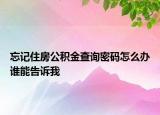 忘记住房公积金查询密码怎么办谁能告诉我