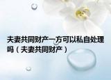 夫妻共同财产一方可以私自处理吗（夫妻共同财产）