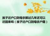 孩子迁户口到母亲那过几年还可以迁回来吗（孩子迁户口到母亲户籍）