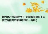 婚内财产约定房产归一方所有有效吗（夫妻双方的财产可以约定归一方吗）