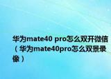 华为mate40 pro怎么双开微信（华为mate40pro怎么双景录像）