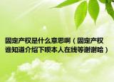 固定产权是什么意思啊（固定产权谁知道介绍下呗本人在线等谢谢哈）