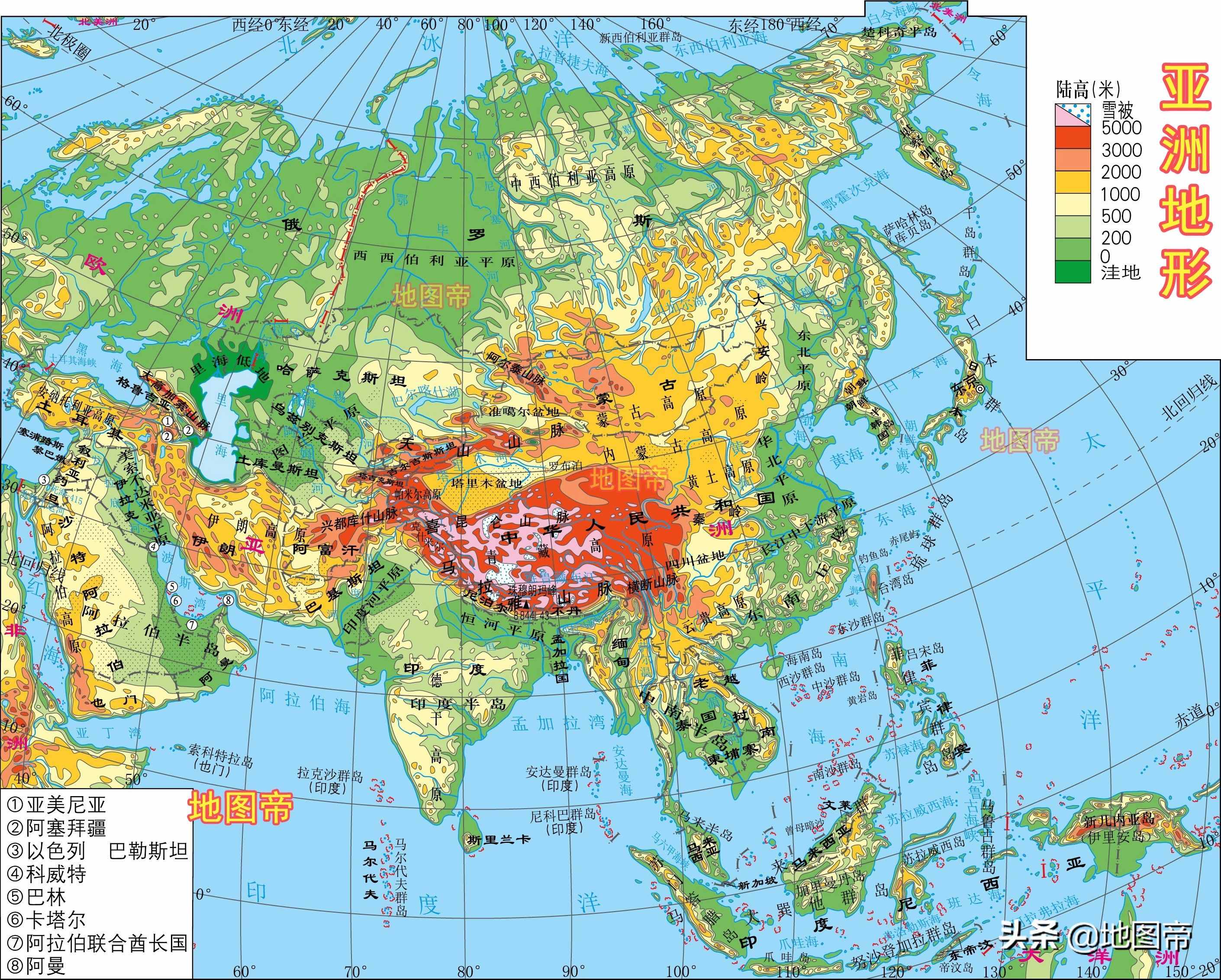 世界七大洲地形图(12图)