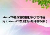 vivox20悬浮窗权限打开了怎样使用（vivox23怎么打开悬浮窗权限）