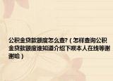 公积金贷款额度怎么查?（怎样查询公积金贷款额度谁知道介绍下呗本人在线等谢谢哈）