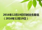 2016年12月19日巳时出生取名（2016年12月19日）