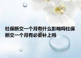 社保断交一个月有什么影响吗社保断交一个月有必要补上吗
