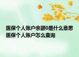 医保个人账户余额0是什么意思医保个人账户怎么查询