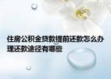 住房公积金贷款提前还款怎么办理还款途径有哪些