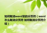 如何取消word里的分页符（word怎么取消分页符 如何取消分页符介绍）