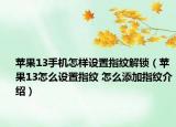 苹果13手机怎样设置指纹解锁（苹果13怎么设置指纹 怎么添加指纹介绍）