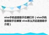 vivo手机语音助手在哪打开（vivo手机语音助手在哪里 vivo怎么开启语音助手介绍）