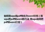 如何用wps将pdf转化为word文档（用wps把pdf转word的方法 用wps如何把pdf转word介绍）