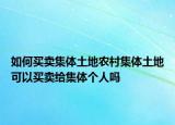 如何买卖集体土地农村集体土地可以买卖给集体个人吗