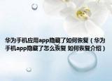 华为手机应用app隐藏了如何恢复（华为手机app隐藏了怎么恢复 如何恢复介绍）