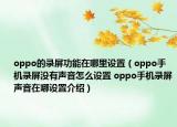 oppo的录屏功能在哪里设置（oppo手机录屏没有声音怎么设置 oppo手机录屏声音在哪设置介绍）