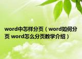 word中怎样分页（word如何分页 word怎么分页教学介绍）