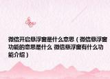 微信开启悬浮窗是什么意思（微信悬浮窗功能的意思是什么 微信悬浮窗有什么功能介绍）