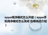 oppo纯净模式怎么开启（oppo手机纯净模式怎么关闭 在哪关闭介绍）
