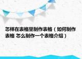 怎样在表格里制作表格（如何制作表格 怎么制作一个表格介绍）