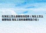 在淘宝上怎么查看物流信息（淘宝上怎么查看物流 淘宝上如何查看物流介绍）