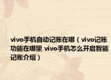 vivo手机自动记账在哪（vivo记账功能在哪里 vivo手机怎么开启智能记账介绍）