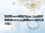 如何把word转化为jpg（jpg如何转换成word jpg转换word的方法介绍）