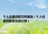 个人住房贷款怎样查询（个人住房贷款怎么贷介绍）