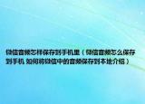 微信音频怎样保存到手机里（微信音频怎么保存到手机 如何将微信中的音频保存到本地介绍）