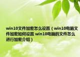 win10文件加密怎么设置（win10电脑文件加密如何设置 win10电脑的文件怎么进行加密介绍）